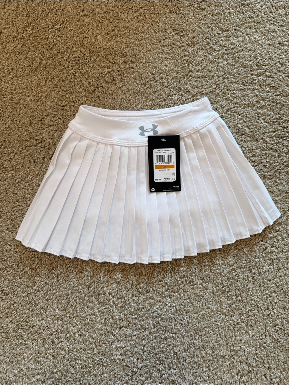 NWT 3T Under Armour White Pleated Skirt with Built-In Shorts